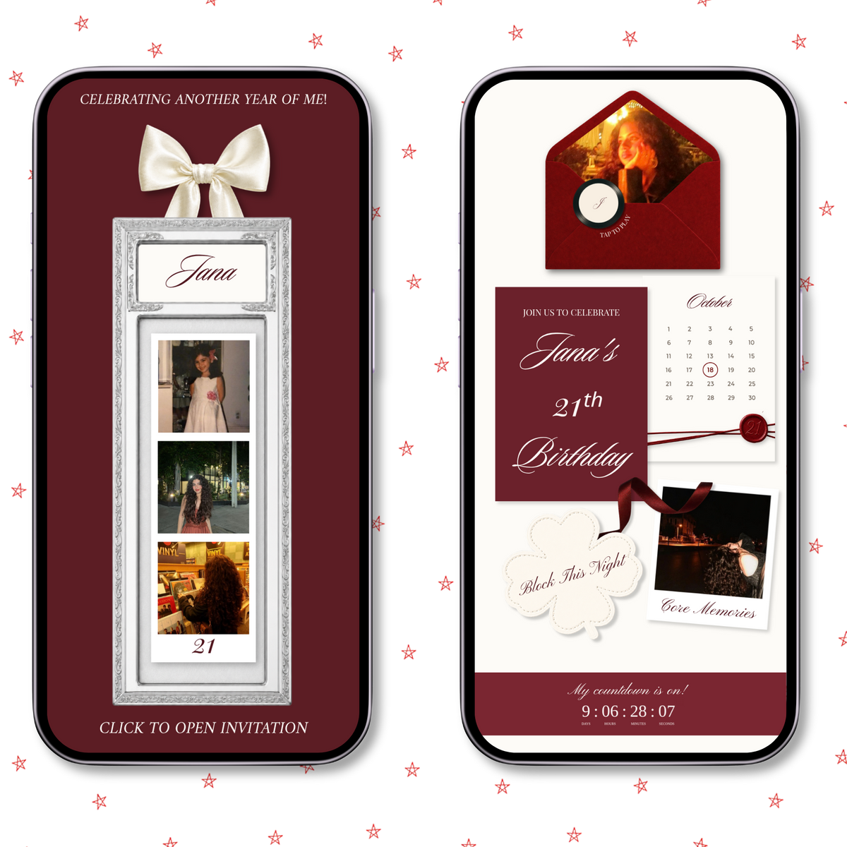 Burgundy Bow Birthday Invitation